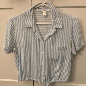 Light blue and white striped crop top